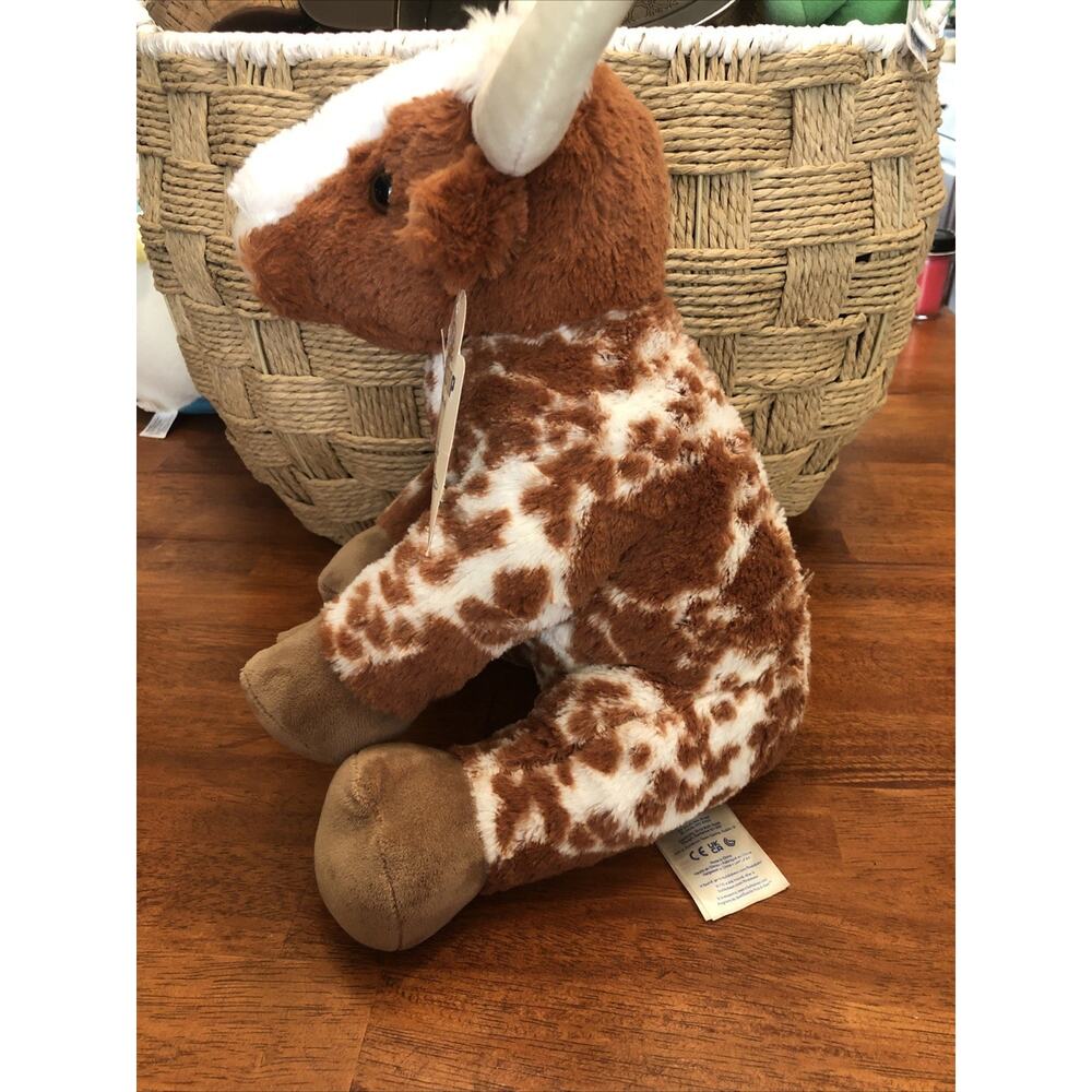 Build a Bear Workshop Bull Brown White Longhorn Horns Plush Stuffed BABW 14" New - Picture 6 of 9